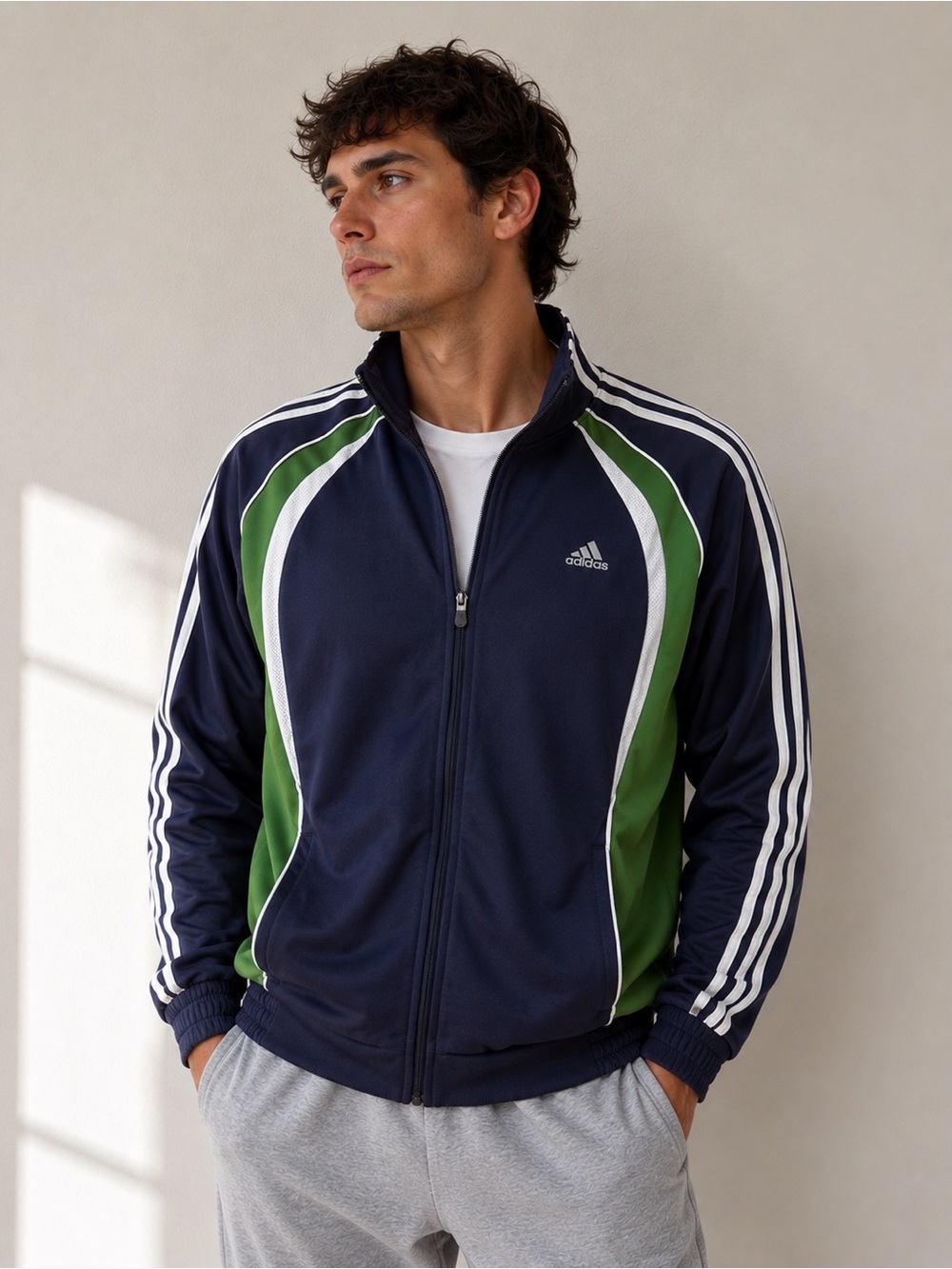 Adidas Clima365 Climalite Track Jacket Men’s Navy Green Full Zip Athletic Small